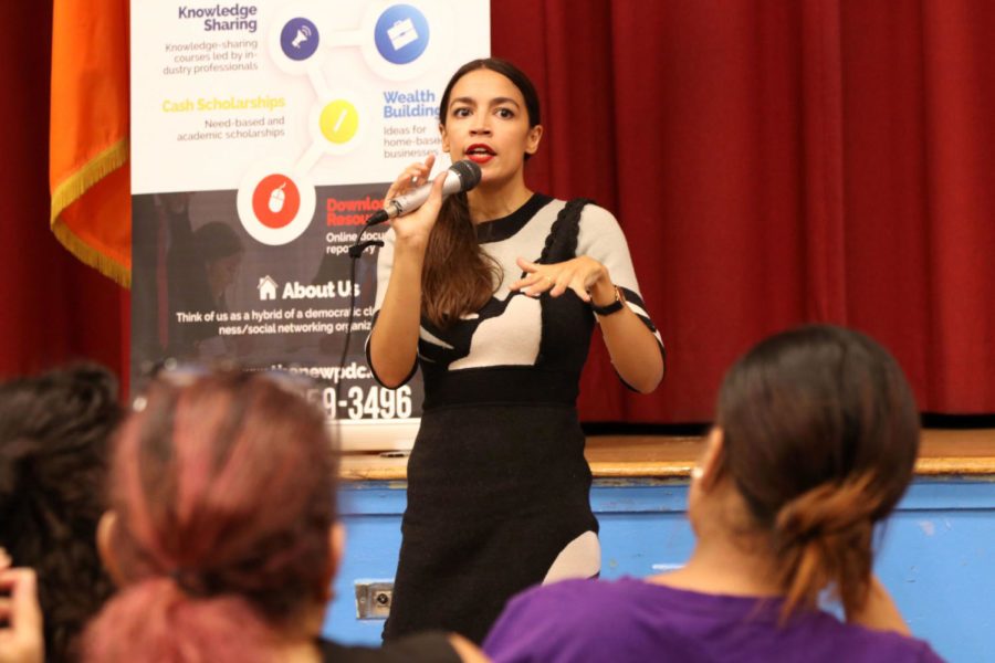 Democratic+primary+winner+Alexandria+Ocasio-Cortez%2C+the+darling+of+progressive+U.S.+politics%2C+takes+questions+from+constituents+in+the+Parkchester+section+of+The+Bronx+on+August+8%2C+2018.+