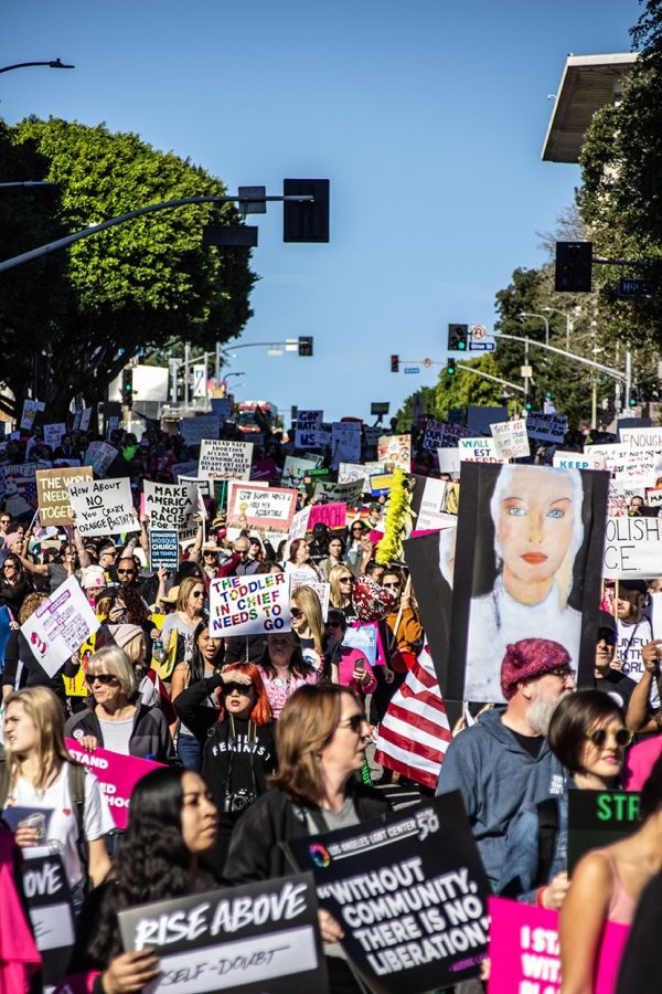 Thousands of attendees march from Pershing Square to Grand Park in downtown Los Angeles in honor of the 3rd Annual Women’s March on Saturday, Jan. 20, 2019. Photo By Marisa Vasquez