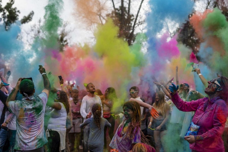 Color throw at the Holi Festival in Los Angeles.