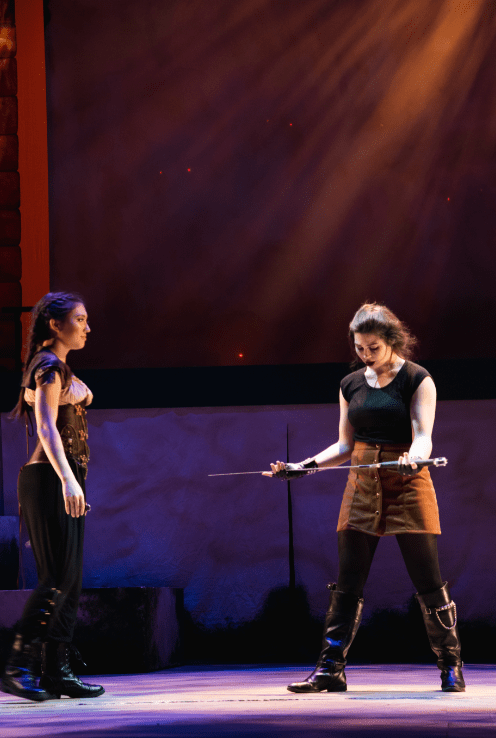 Casey Cuellar (left) and Jessica Berón perform in She Kills Monsters, a play performed at the State Playhouse and directed by Sara Guerrero. Photo courtesy of Department of Theatre and Dance