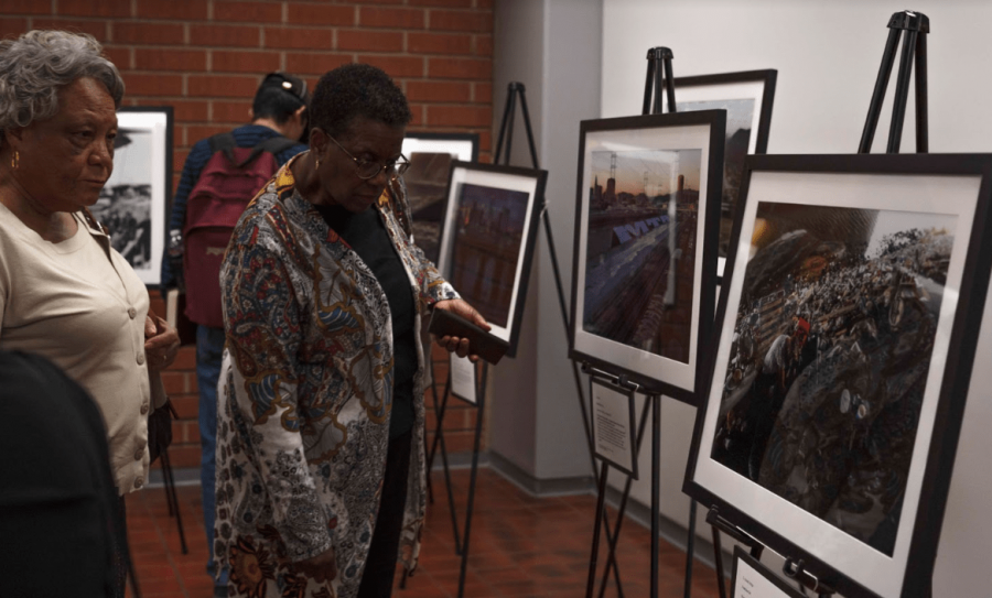 Photographs of the Los Angeles River on display for people to view at The L.A. River- The Past, the Present, and the Future exhibit last Wednesday in the University Library. Cal State L.A., 2019.