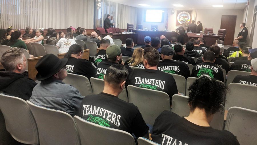 Members of a local union show up in force for an El Monte city council meeting.