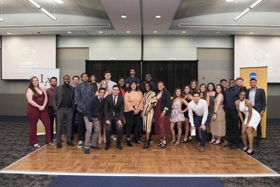Cal State LA student athletes honored by the athletic department in awards banquet.