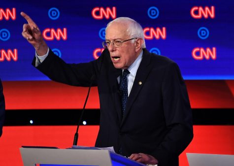 Democratic presidential hopeful US senator from Vermont Bernie Sanders delivers his closing statement during the first round of the second Democratic primary debate of the 2020 presidential campaign season hosted by CNN at the Fox Theatre in Detroit, Michigan on July 30, 2019.