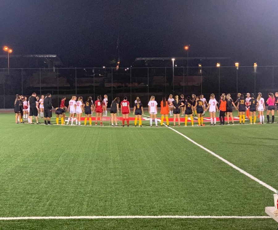 Biola and Cal State LA show unity postgame after Cal State LA 2-1 victory.