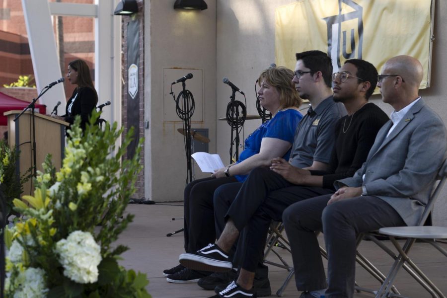 Various members of the board for the University Student-Union along with the president of ASI, in attendees during the first remarks to get the celebration of the University Student-Union underway.