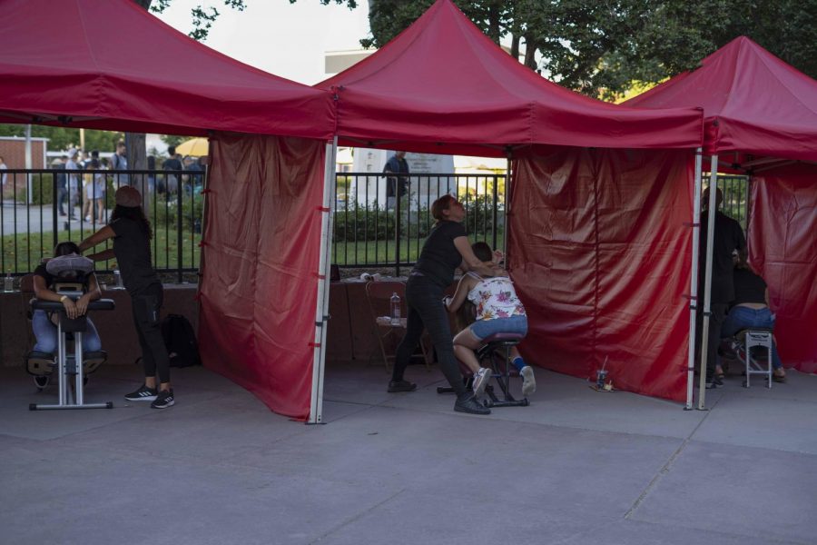 One of the last booths during the evening's celebrations was that of massage booths for those to relax and enjoy the evening last Thursday at Cal State LA.