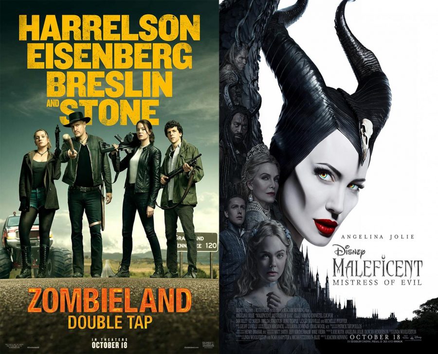 Press release posters of Zombieland Double Tap and Maleficent.