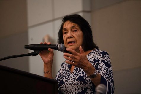 Dolores Huerta, founder & president of the Dolores Huerta Foundation and Cofounder of the United Farm Workers of America with Cesar Chavez, spoke at the “Empowering La Comunidad”-Gentrification Town Hall.