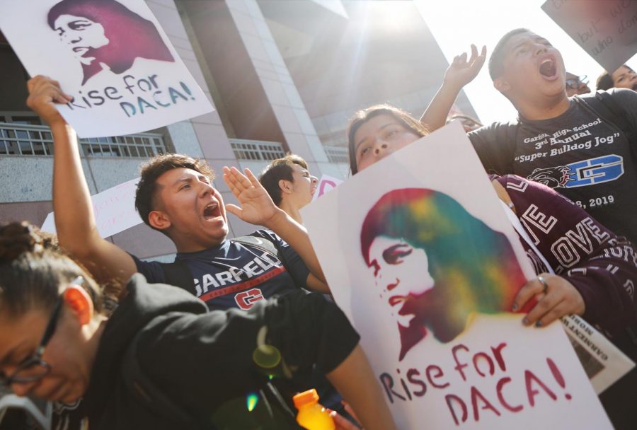Students and supporters of DACA rally in Los Angeles on November 12, 2019. The protest was in response towards the Supreme Court hearings.
