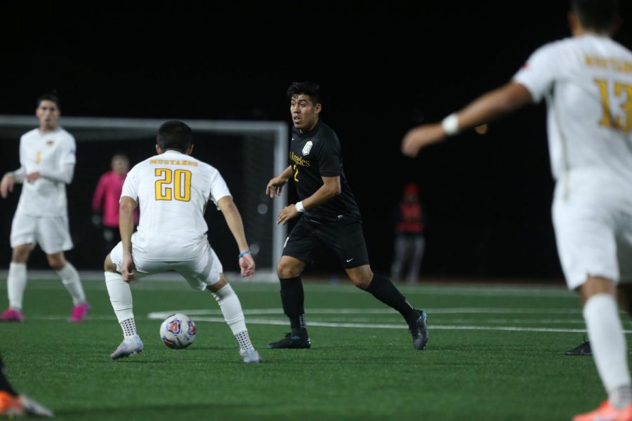 Carlos Zarate (2) goes in for the ball at the Cal State LA men’s soccer game against Midwestern State.