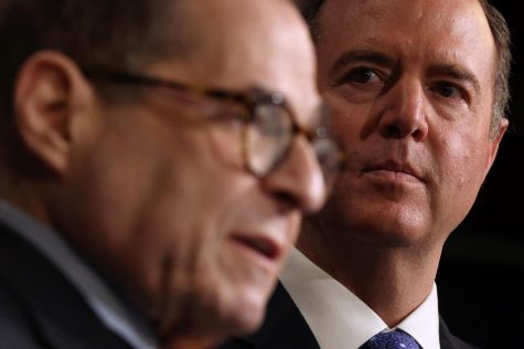House impeachment managers, Rep. Jerry Nadler (left) and Adam Schiff (right) hold a news conference after day five of the Senate Impeachment trial against President Donald Trump.