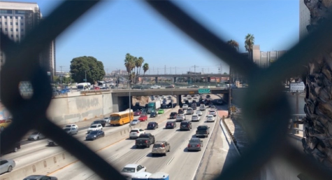 Vehicles clogging Los Angeles roadways emit pollution that hurts the environment.