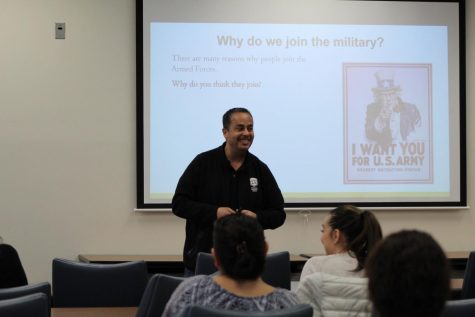 Cesar Gonzalez, director of the Veterans Resource Center, led the seminar with a PowerPoint that informed the participants on military-connected students.