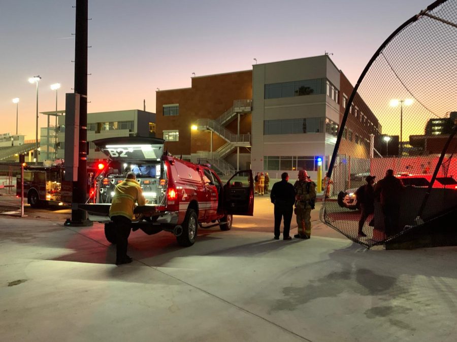 Los Angeles Fire department responds to a possible gas leak at Rosser Hall at Cal State LA on Thurday, Feb. 6.