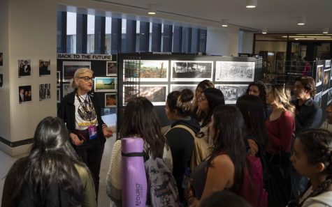 Mimi Gramatky gives a tour of the Arts Directors Guild Exhibition Opening Reception to the TVF science fiction class.