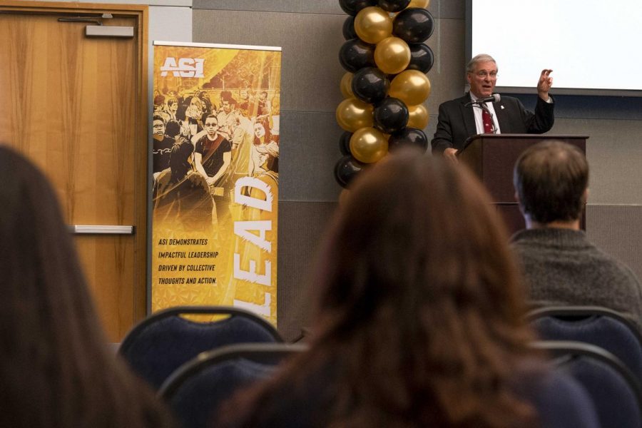 Mayor Terry Tornek welcomes questions from students in attendance of the We the People voting series hosted by the Associated Students, Incorporated at the Golden Eagle Ballroom last Tuesday.