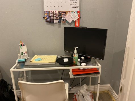 This image shows Jasmin Chavez's workspace, which looks small but neat.