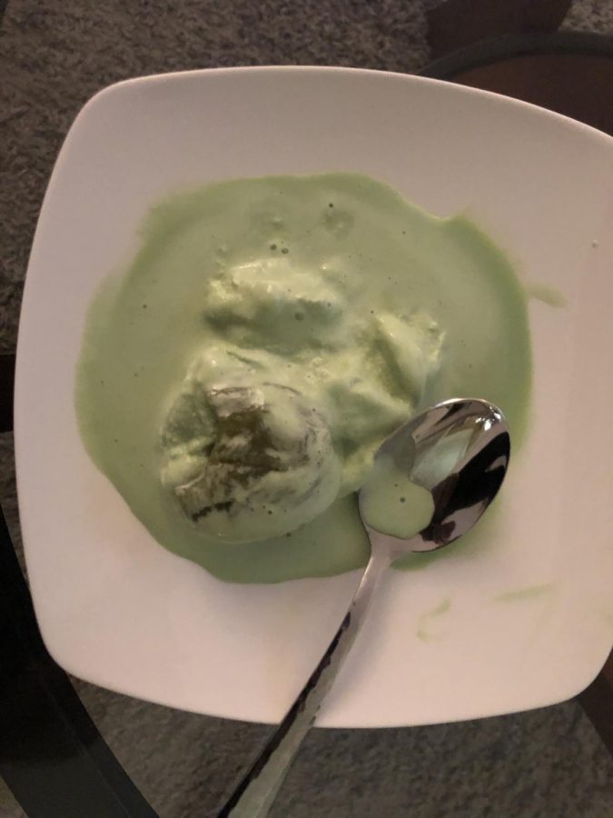 Green tea ice cream with mochi dessert