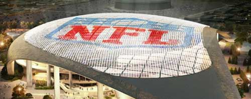 An image of a stadium with the NFL letters and logo on top from the city of Inglewood site.