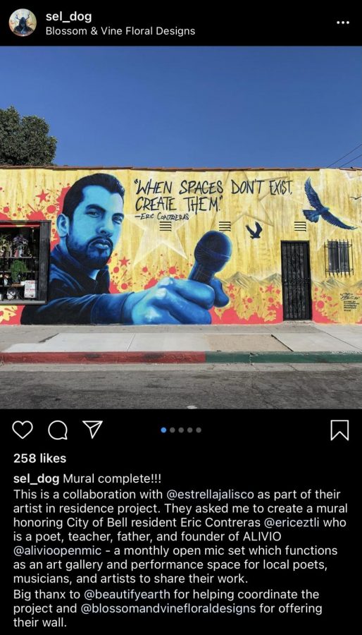 Screenshot of Marcel “Sel” Blanco’s Instagram post, courtesy of Mr. Blanco, showcasing the mural he painted for Estrella Jalisco in South Gate. Credit: Tahiti Salinas screenshot of post.