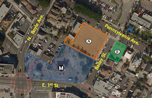 A bird's eye map showing the area where the development will be.