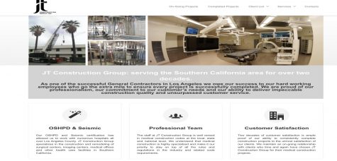 This is a screenshot of a website from JT Construction that shows photos of facilities the company has worked on and has information about its services.