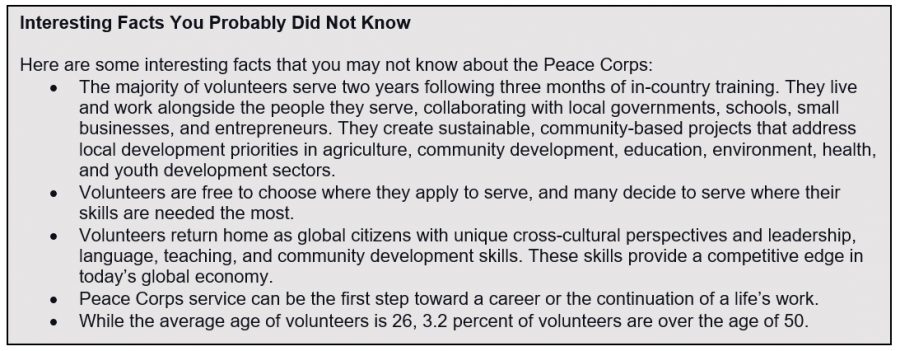 List of facts of peace corps