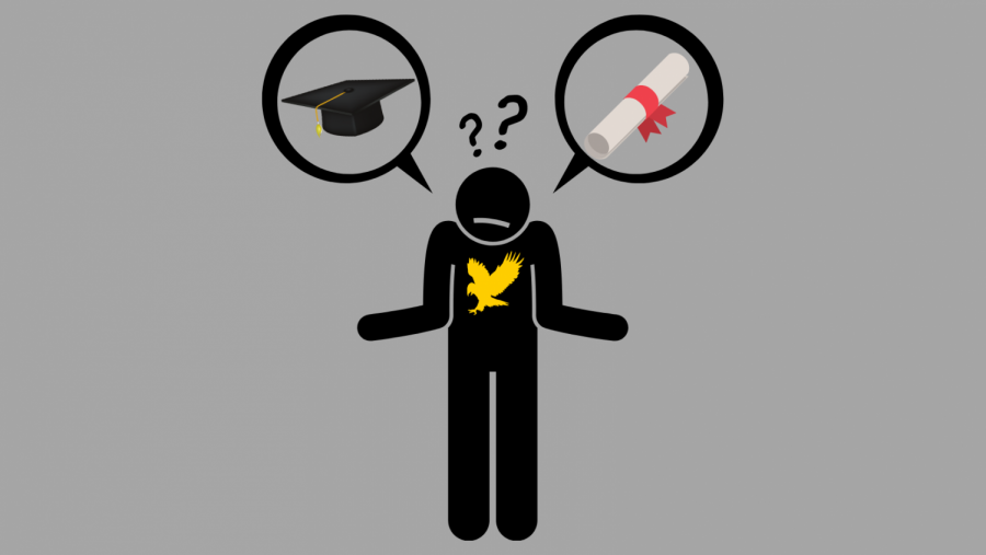 Illustration of a stick figure thinking about graduation