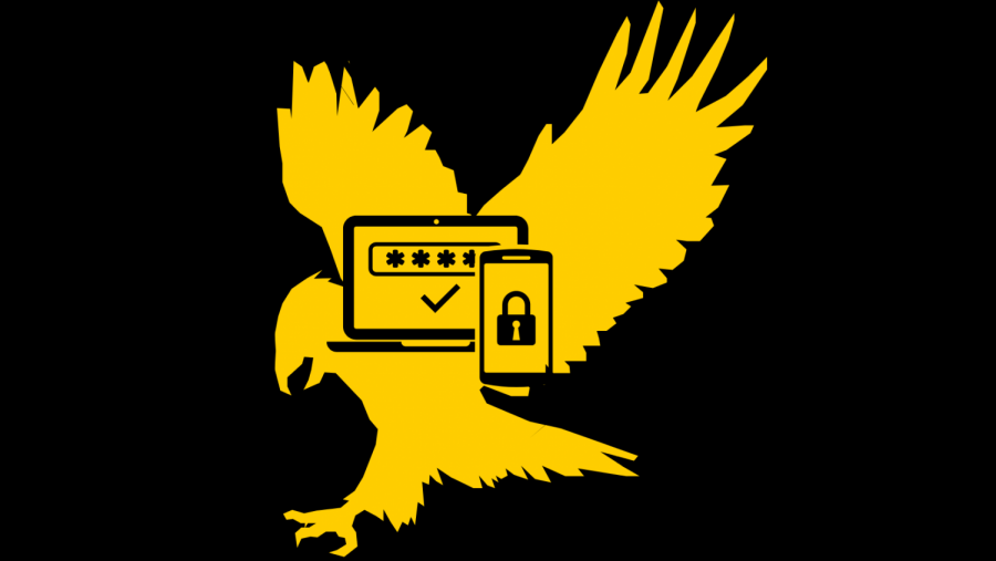 Illustration of an eagle with a security lock