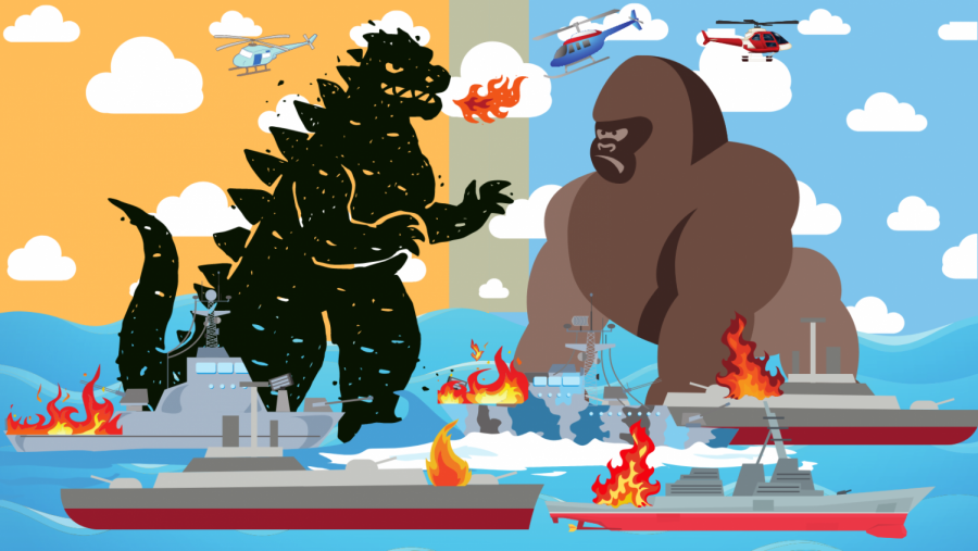 Illustration of Godzilla fighting King Kong