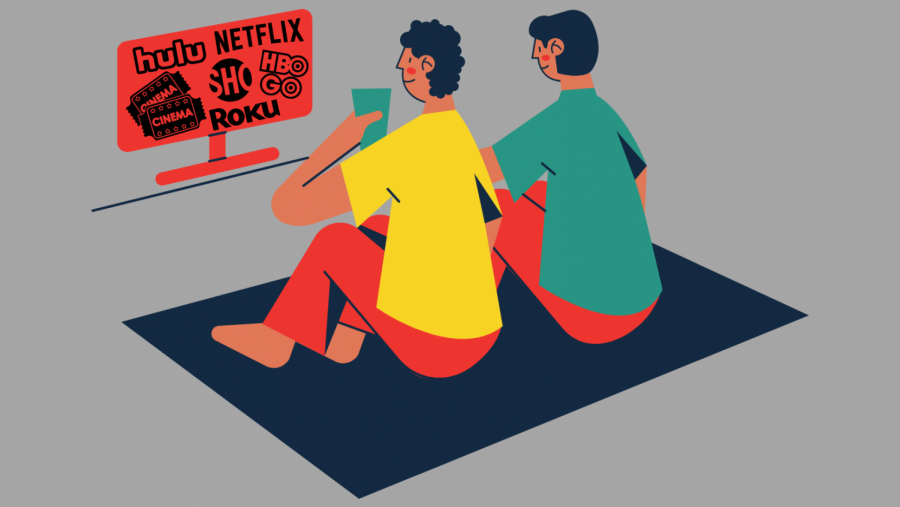 Illustration of two people watching tv