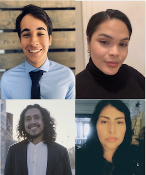 Headshots of four people, a man with a tie, a woman with her hair pulled back, a man with long hair and a woman with black hair.