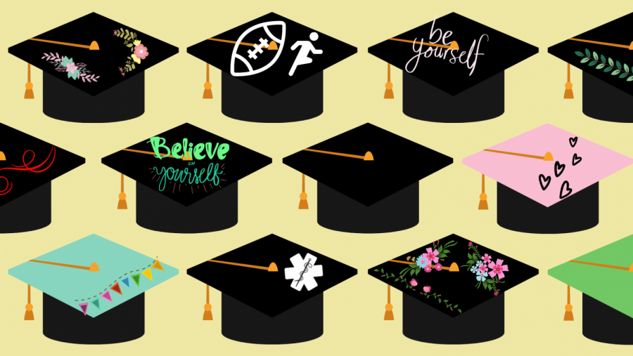 Illustration of decorated graduation caps