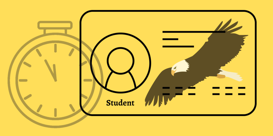 Image shows an I.D outline with an eagle on it and a stopwatch in the background.