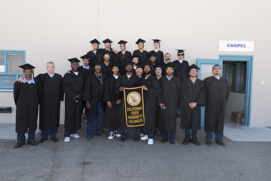 Inmates+from+the+California+State+Prison+in+Lancaster%2C+CA%2C+line+up+with+their+cap+and+gown+ready+to+graduate+from+Cal+State+LA%2C+being+part+of+the+first+and+second+cohort+ever+to+do+so.