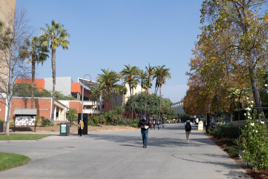 Students walking on campus.