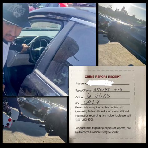 Collage of photos obtained from Edwin Estrada showing the alleged car thief in action, Estradas crime report sheet and his car getting towed after the fact.