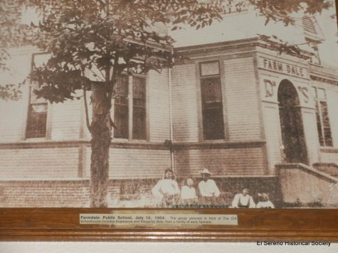  The group pictured in front of the old schoolhouse includes Esperanza and Marguerite Batz, from a family of early farmers. Photo hangs inside the Farmdale Schoolhouse Museum.