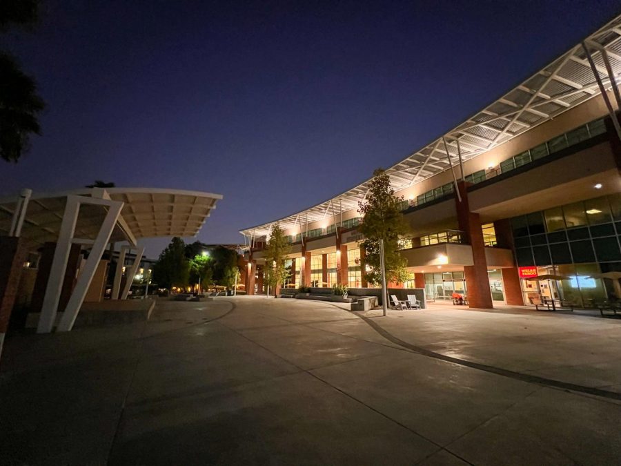 shot of student union building at night