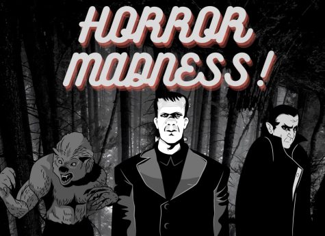 graphic of horror madness go the Wolfman, Frankensteins monster and Dracula
