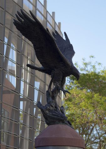 snapshot of an eagle statue near the bookstore