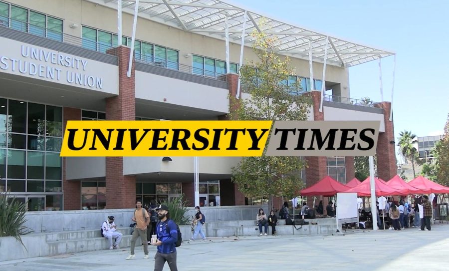 University Times Logo with a background of the U-SU on Cal State LA campus