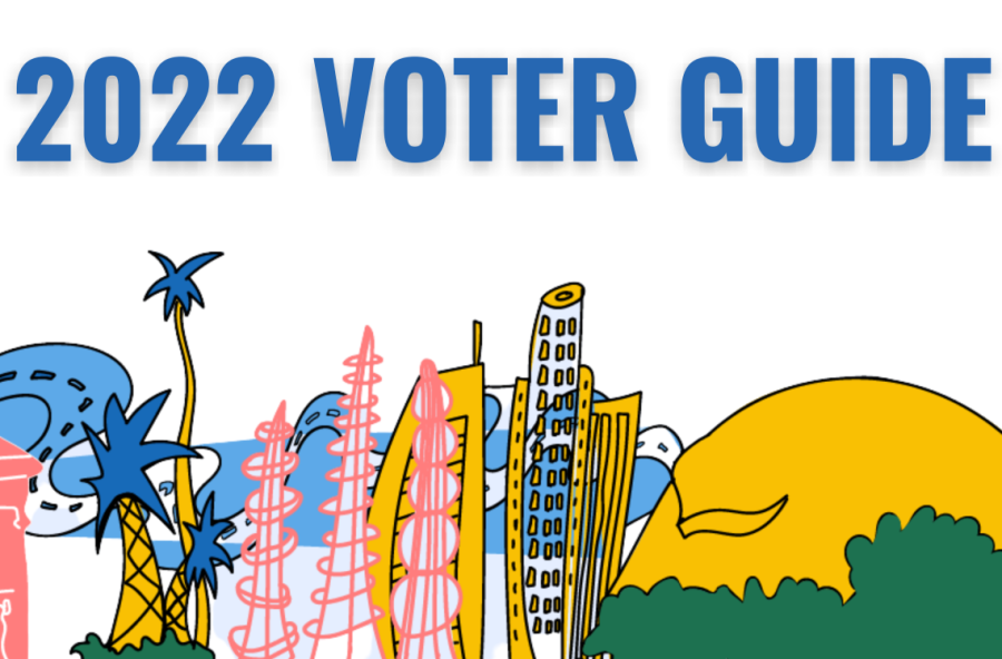An illustration of Eastside Los Angeles landscape and the words 2022 Voter Guide