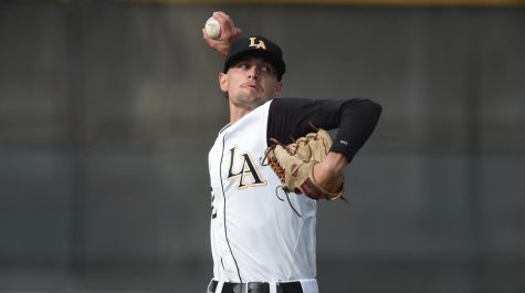 Cal State LA pitcher Owen Hunt delivers a pitch. Photo by Robert Husky.