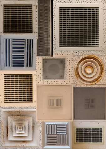 Photographs of six different air vents at King Hall, the Library, U-SU, Arts & Letters, Fine Arts, and Salazar Hall. Photos and collage by Will Baker.