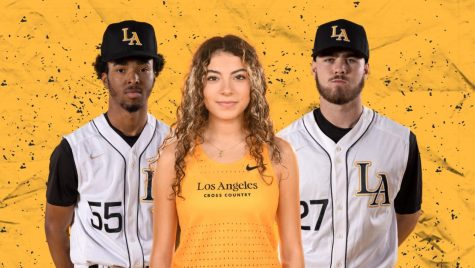 From left to right: Kadyn Victorian-Young, Crystal Duenas and Carson Panarisi. Photo courtesy of Cal State LA athletics.