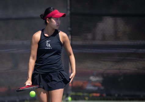 Closing out the regular season, the Golden Eagles fall to Azusa Pacific 1-6 at the Cal State LA Tennis Complex on Wednesday, April 5th, 2023. Photo by Xavier Zamora.