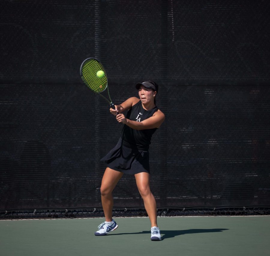 Closing out the regular season, the Golden Eagles fall to Azusa Pacific 1-6 at the Cal State LA Tennis Complex on Wednesday, April 5th, 2023. Photo by Xavier Zamora.