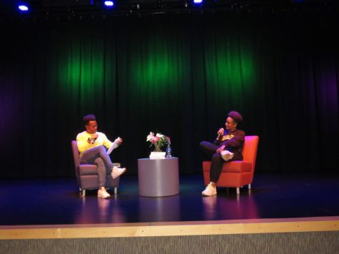 J.T. Chestnut interviewing Alex Elle on stage at the U-SU theatre for the “How We Heal Book Talk.” Photo by Alyssah Hall.